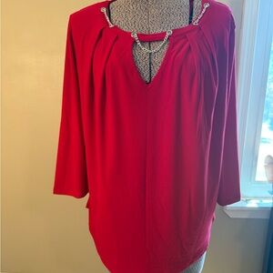 89th & Madison Red Embellished 3/4 Sleeve Blouse